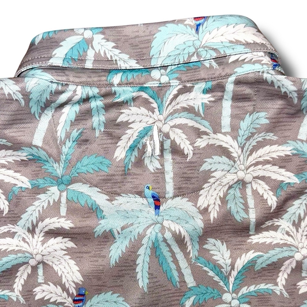 JOHNNIE-O Polo Shirt XL Cha‎ Cha Tropical Performance Stretch Palm Tree Parrot - Picture 4 of 5